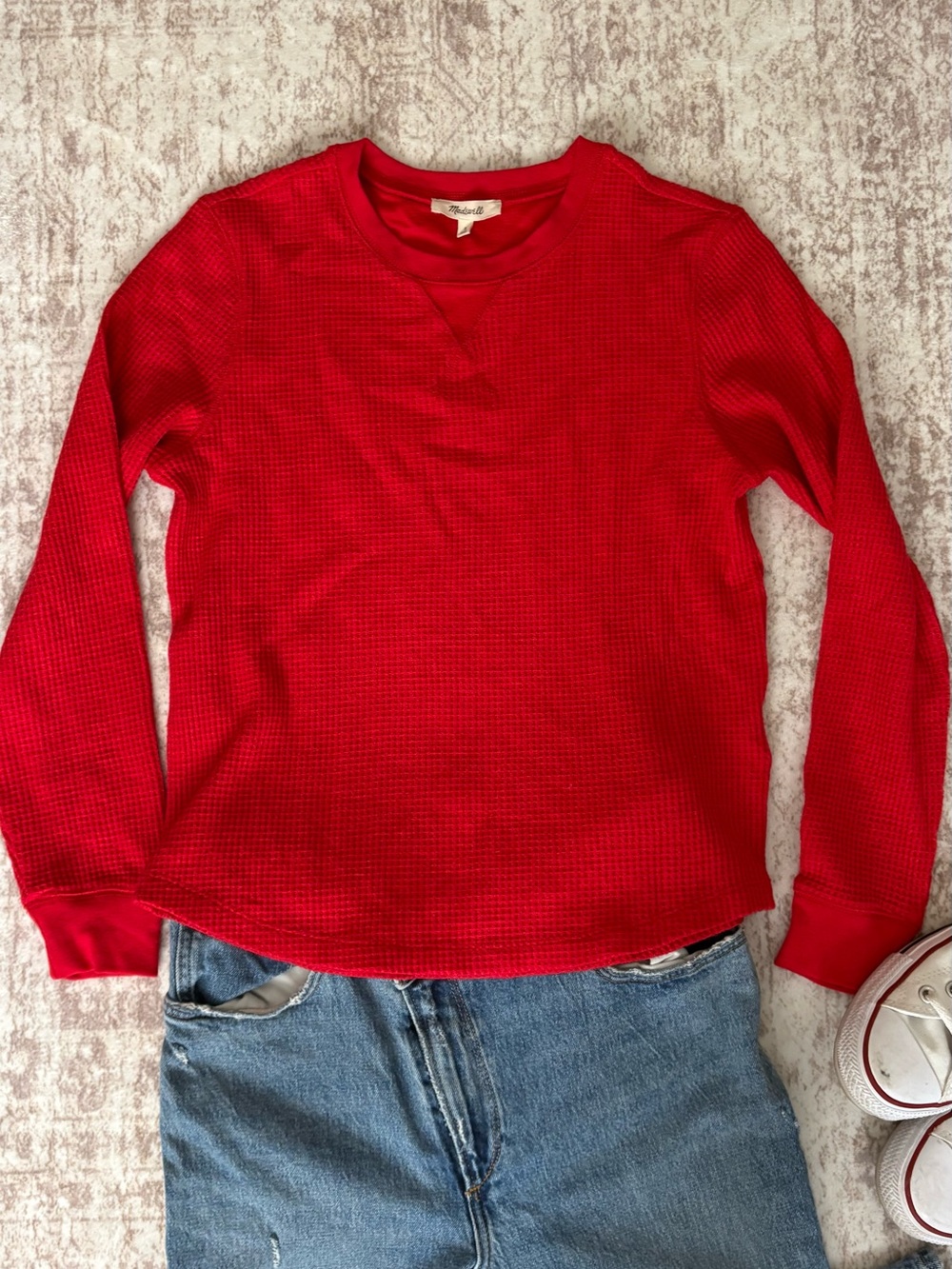 Madewell Red Long-Sleeve Waffle Thermal Top